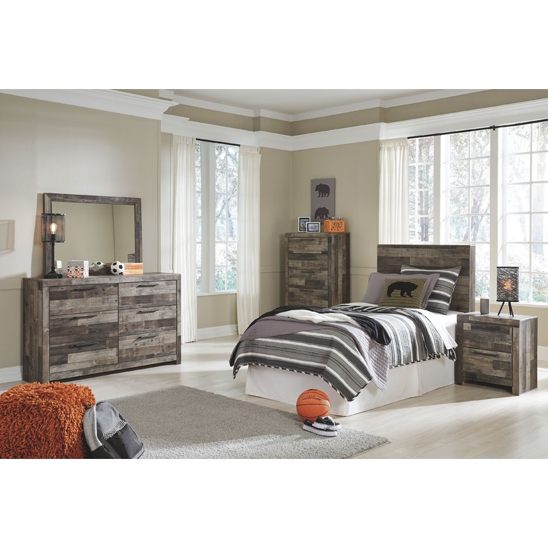 Derekson – Youth Bedroom Set|Dark Gray|6 Pc. – Panel Headboard, Dresser, Mirror, Chest, Nightstand|6 Pc. – Panel Headboard with Bolt on Bed Frame, Dresser, Mirror, Chest, Nightstand|Twin|Full