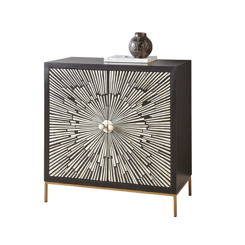 Amika – 2 Door Sunburst Bone Cabinet – Black