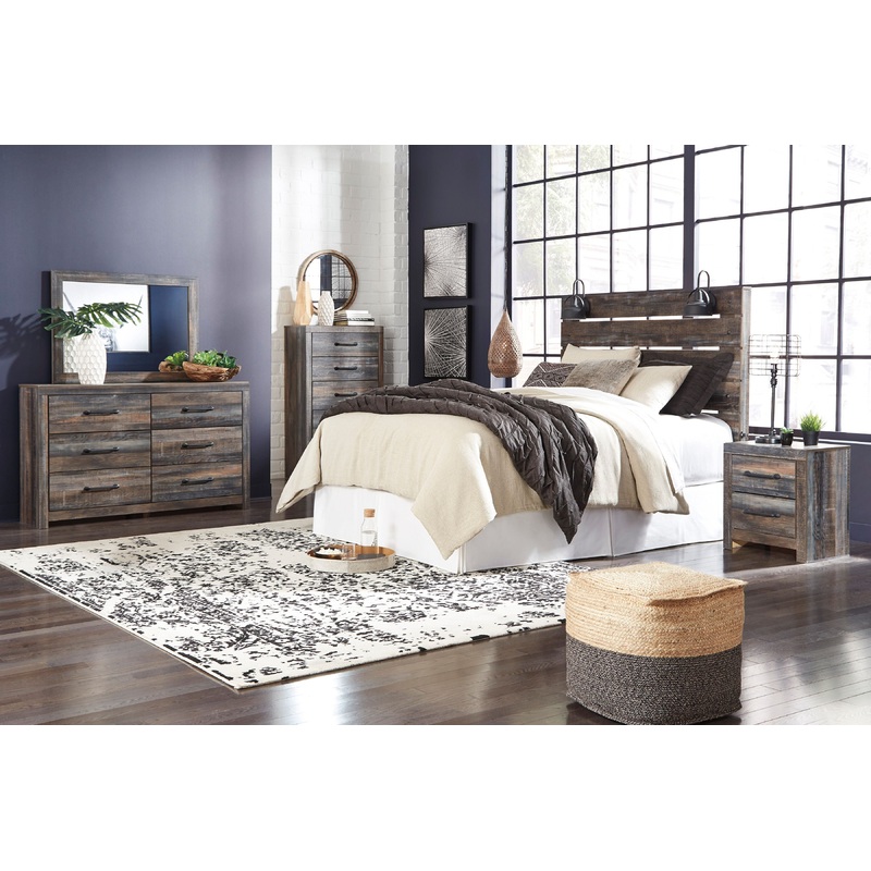 Drystan – Bedroom Set|Dark Gray|Beige|6 Pc. Dresser, Mirror, Chest, Panel Headboard, Nightstand, Bed Frame|5 Pc. Dresser, Mirror, Chest, Panel Headboard, Nightstand|Queen|King