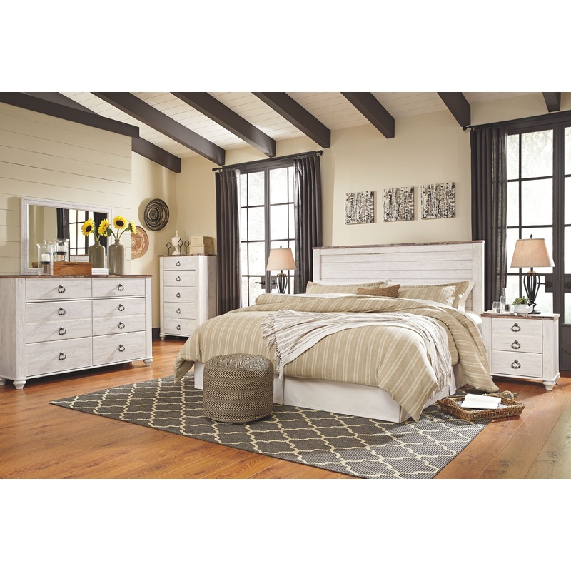 Willowton – Bedroom Set|Beige|4 Pc. – Dresser, Mirror, Chest, Panel Headboard|6 Pc. – Dresser, Mirror, Chest, Panel Headboard, 2 Nightstands|5 Pc. – Dresser, Mirror, Panel Headboard, 2 Nightstands|3 Pc. – Dresser, Mirror, Panel Headboard|King|Queen