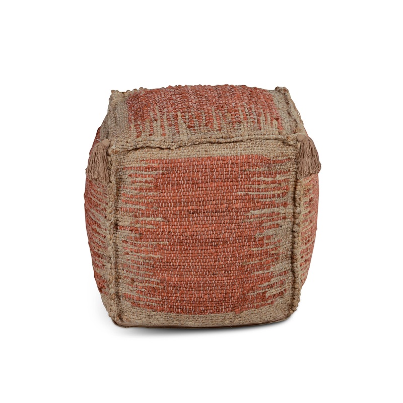 Jafar – Square Handwoven Jute Pouf – Red