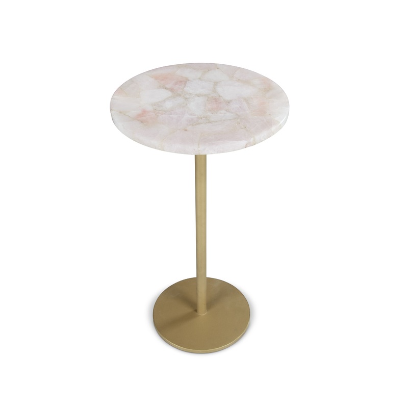 Rosie – Rose Quartz Top Chairside Table – Beige