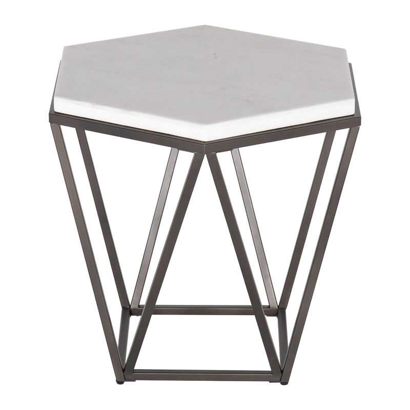 Corvus – End Table With Marble Top Hexagon – White