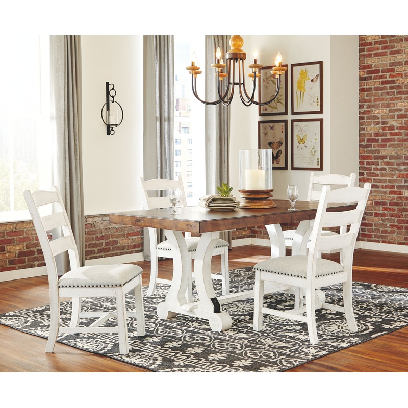 Valebeck – Dining Table Set|White|8 Pc. – Rectangular Dining Room Table, 6 Upholstered Side Chairs, Server|5 Pc. – Rectangular Dining Room Table, 4 Upholstered Side Chairs|6 Pc. – Rectangular Dining Room Table, 4 Upholstered Side Chairs, Server