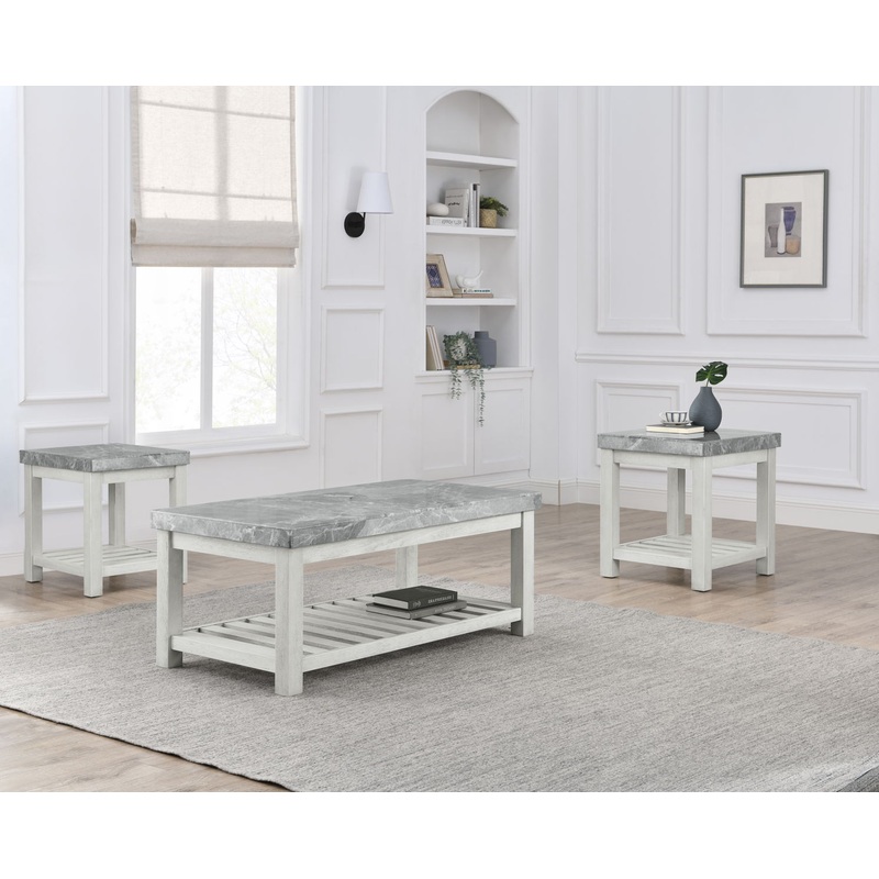 Canova – 3 Piece Gray Marble Table Set – White