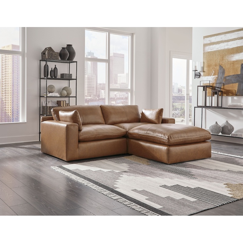 Emilia – 3 Pc. – 2-Piece Sectional Loveseat, Ottoman – Caramel
