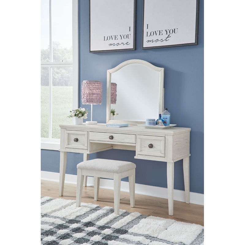 Robbinsdale – Mirrored Vanity With Stool – Antique White