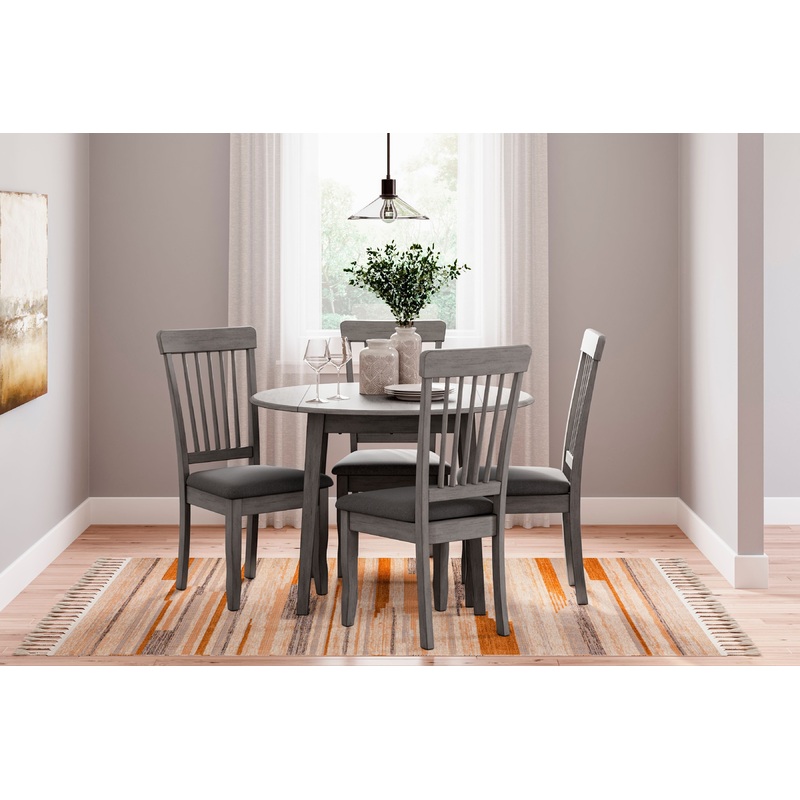 Shullden – 5 Pc. – Drop Leaf Table, 4 Side Chairs – Gray