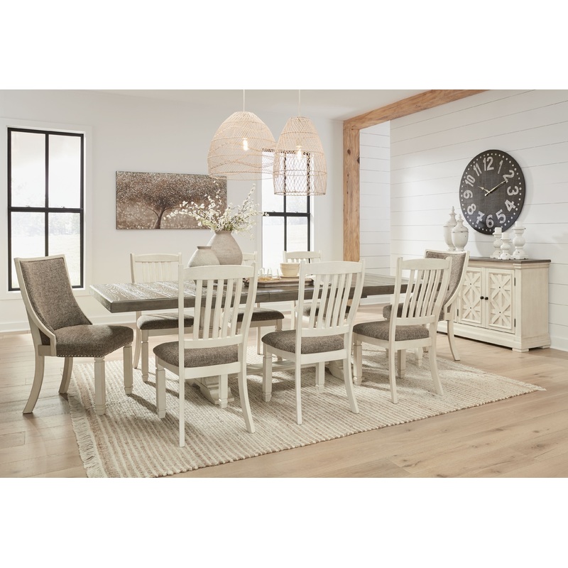 Bolanburg – Dining Room Set|Beige|9 Pc. – Dining Table, 6 Side Chairs, Sever|12 Pc. – Dining Table, 4 Side Chairs, 2 Uph Side Chairs, Bench, Server, 2 Cabinets|11 Pc. – Dining Table, 8 Side Chairs, Sever|11 Pc. – Dining Table, 6 Side Chairs, 2 Uph Side Ch