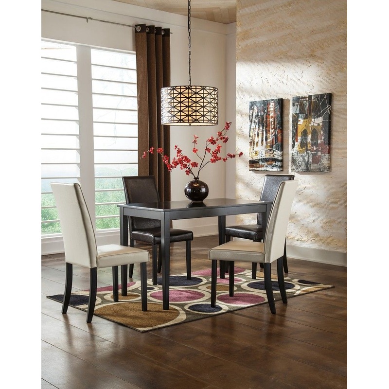 Kimonte – Dining Table Set|Dark Brown|5 Pc. – Rectangular Dining Room Table, 2 Ivory Upholstered Side Chairs, 2 Brown Upholstered Side Chairs|5 Pc. – Rectangular Dining Room Table, 4 Upholstered Side Chairs