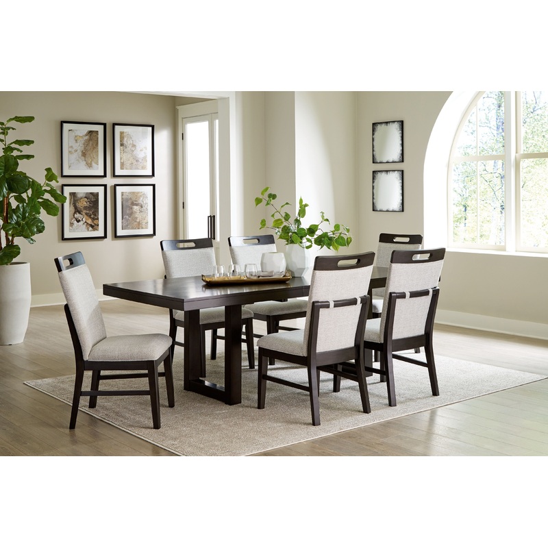 Neymorton – 7 Pc. – Rectangular Extension Table, 6 Side Chairs – Dark Grayish Brown
