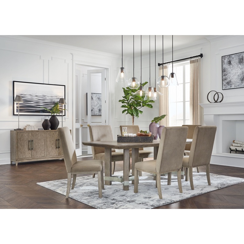 Chrestner – Dining Room Set|Beige|8 Pc. – Rectangular Dining Room Table, 6 Side Chairs, Server