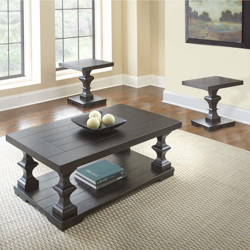 Dory – Table Set|Dark Brown|3 Pc. Cocktail Table, 2 Round End Tables|3 Pc. Cocktail Table, 2 End Tables