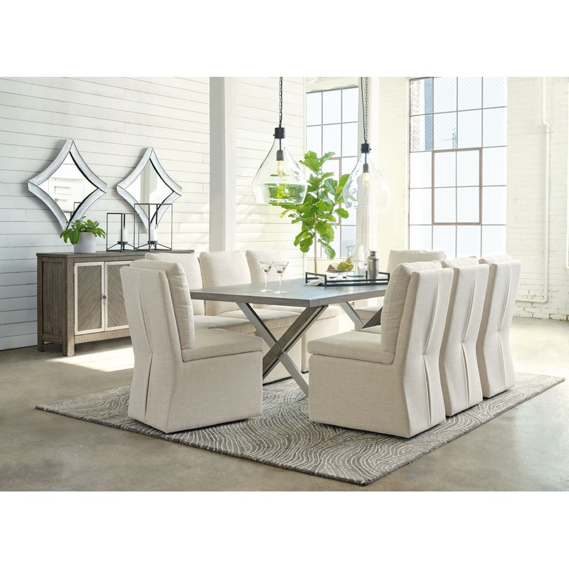 Krystanza – Dining Room Set|Dark Gray|9 Pc. Dining Room Table, 8 Oatmeal Side Chairs, Server|10 Pc. Dining Room Table, 8 Oatmeal Side Chairs, Server