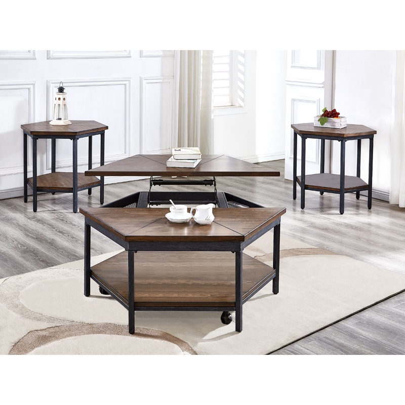 Ultimo – 3 Piece Table Set (Hexagon Lifttop & End Tables) – Brown