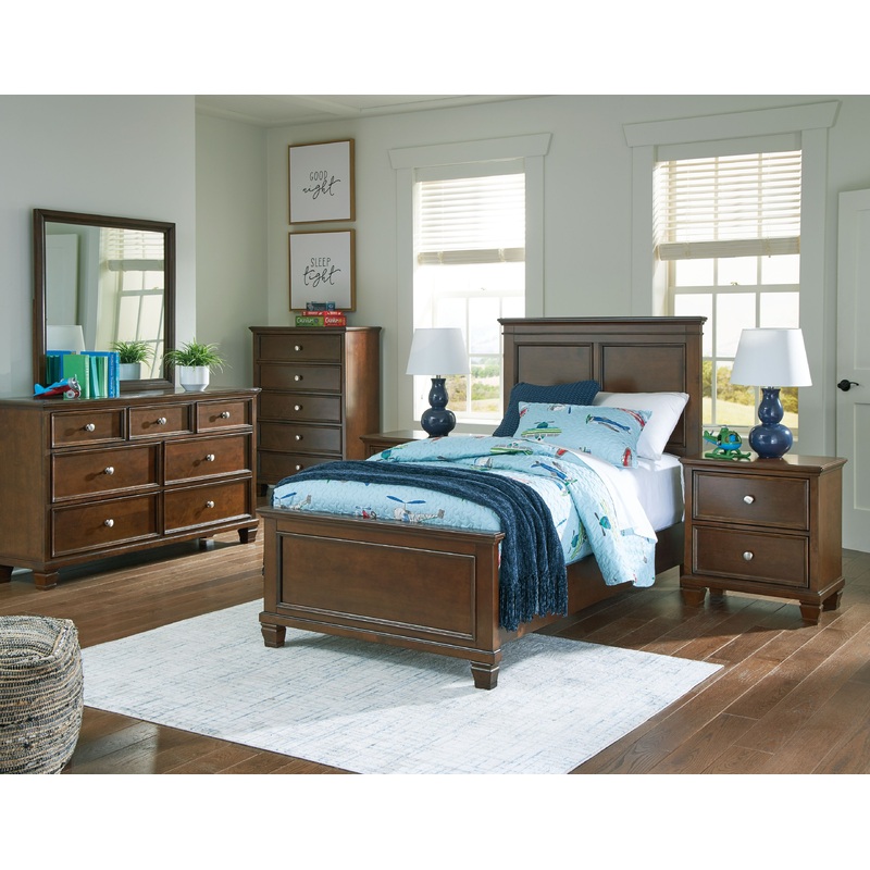 Danabrin – Panel Bedroom Set|Dark Brown|6 Pc. Bed, Dresser, Mirror, Chest|8 Pc. Bed, Dresser, Mirror, Chest, 2 Nightstands|5 Pc. Bed, Dresser, Mirror|7 Pc. Bed, Dresser, Mirror, 2 Nightstands|Twin|California King|King|Full|Queen