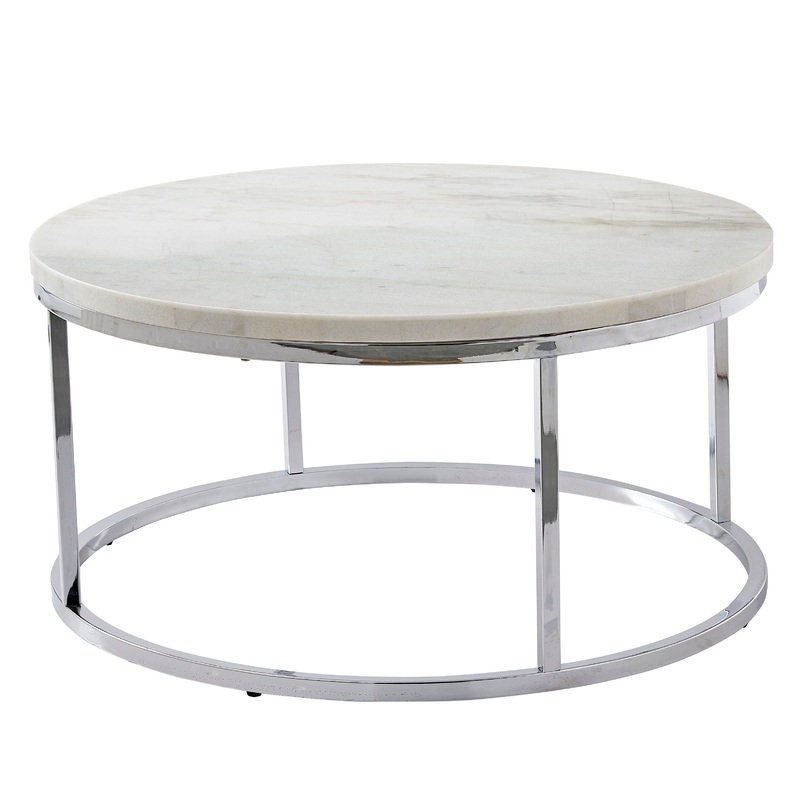 Echo – White Marble Top Round Cocktail Table – White