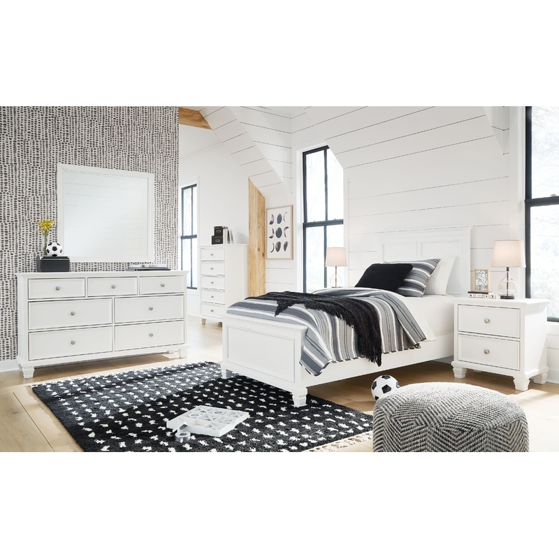 Fortman – Panel Bedroom Set|White|6 Pc. Bed, Dresser, Mirror, Chest|8 Pc. Bed, Dresser, Mirror, Chest, 2 Nightstands|5 Pc. Bed, Dresser, Mirror|7 Pc. Bed, Dresser, Mirror, 2 Nightstands|Twin|California King|King|Full