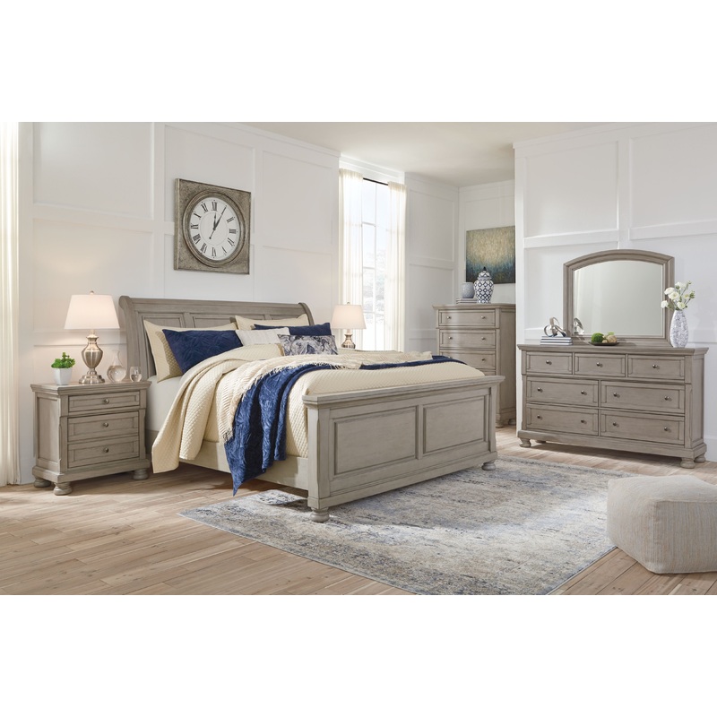 Lettner – Sleigh Bed Set|Gray|6 Pc. – Dresser, Mirror, Chest, Bed|8 Pc. – Dresser, Mirror, Chest, Bed, 2 Nightstands|5 Pc. – Dresser, Mirror, Bed|7 Pc. – Dresser, Mirror, Bed, 2 Nightstands|Queen|California King|King