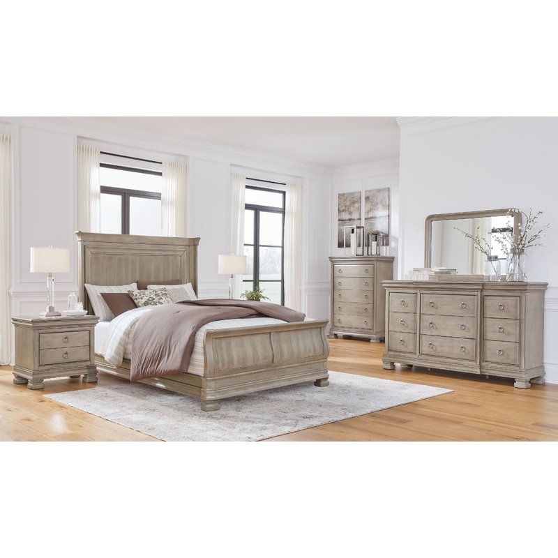 Lexorne – Sleigh Bedroom Set|Dark Gray|5 Pc. Bed, Dresser, Mirror, Chest|7 Pc. Bed, Dresser, Mirror, Chest, 2 Nightstands|6 Pc. Bed, Dresser, Mirror, 2 Nightstands|4 Pc. Bed, Dresser, Mirror|King|California King|Queen