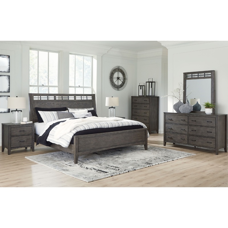 Montillan – Panel Bedroom Set|Dark Gray|6 Pc. Bed, Dresser, Mirror, Chest|8 Pc. Bed, Dresser, Mirror, Chest, 2 Nightstand|5 Pc. Bed, Dresser, Mirror|7 Pc. Bed, Dresser, Mirror, 2 Nightstand|California King|King