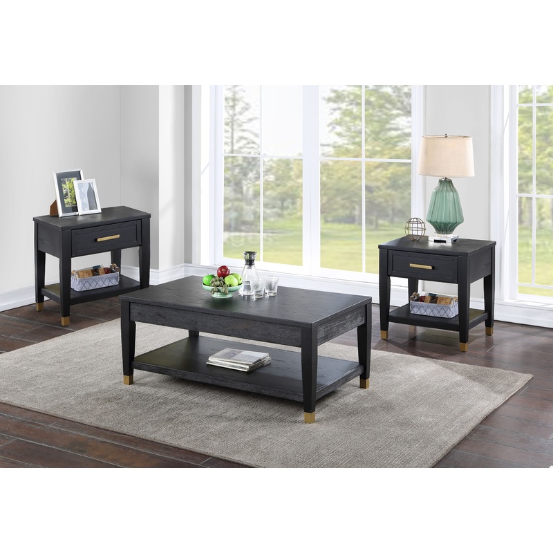 Yves – Cocktail & 2 End Table Set – Black