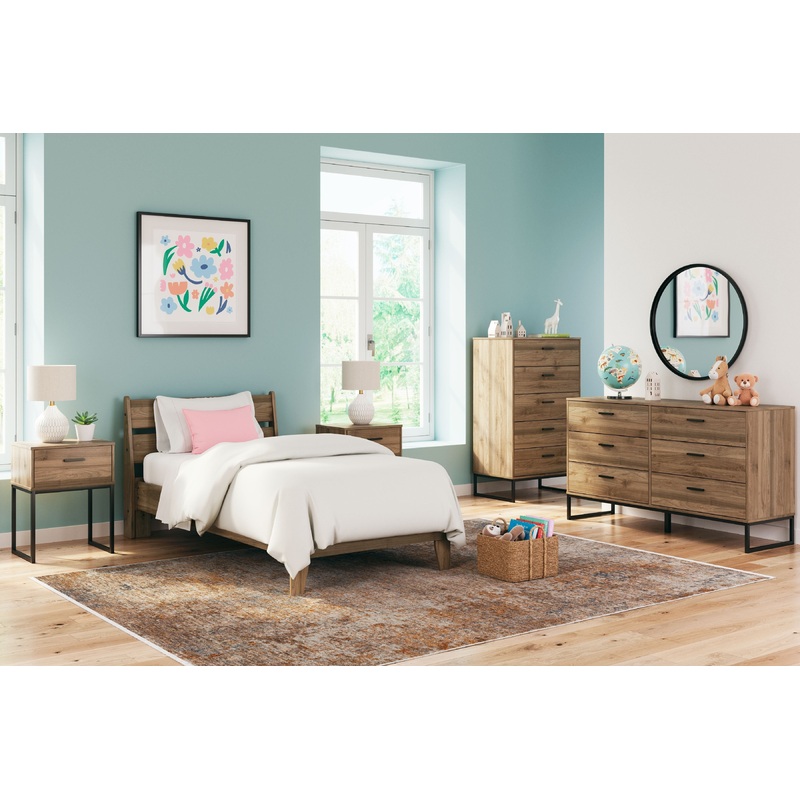 Deanlow – Panel Bedroom Set|Light Brown|3 Pc. Bed, Dresser|4 Pc. Bed, Dresser, Chest|6 Pc. Bed, Dresser, 2 Nightstands|Queen|Full|Twin