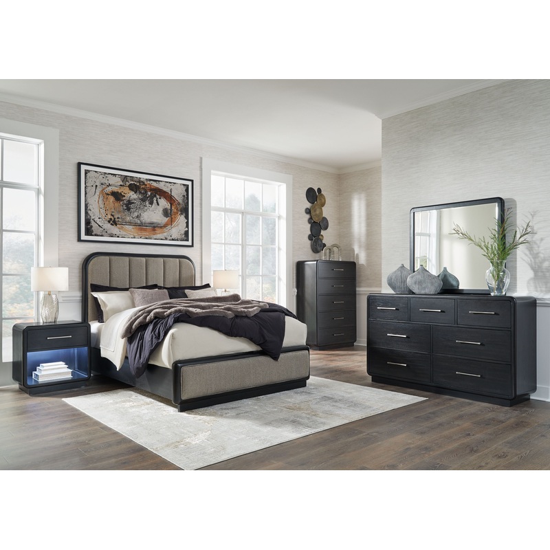 Rowanbeck – Bedroom Set|Black|5 Pc. Bed, Dresser, Mirror, Chest|7 Pc. Bed, Dresser, Mirror, Chest, 2 Nightstands|4 Pc. Bed, Dresser, Mirror|6 Pc. Bed, Dresser, Mirror, 2 Nightstands|King|California King|Queen