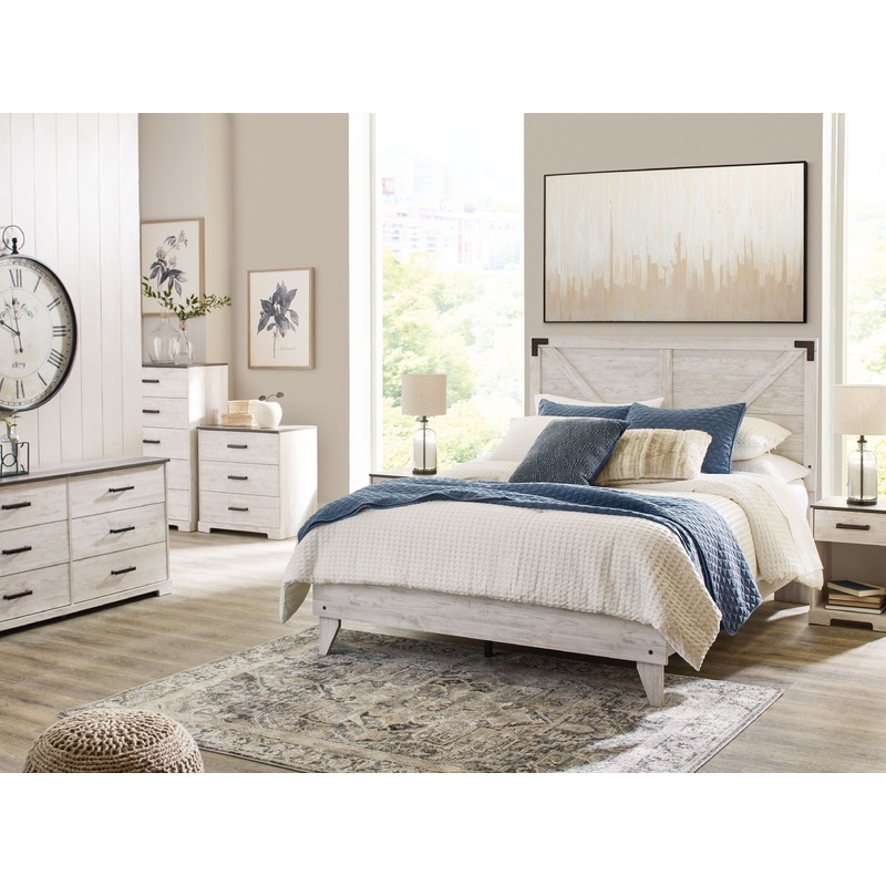 Shawburn – Panel Bedroom Set|White|3 Pc. Dresser, Platform Bed|5 Pc. Dresser, Panel Platform Bed, 2 Nightstands|5 Pc. Dresser, Panel Bed, 2 Nightstands|Full|Queen