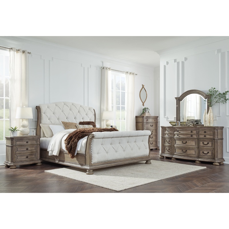 Ardenfield – Bedroom Set|Light Brown|6 Pc. Bed, Dresser, Mirror, Chest|8 Pc. Bed, Dresser, Mirror, Chest, 2 Nightstands|5 Pc. Bed, Dresser, Mirror|7 Pc. Bed, Dresser, Mirror, 2 Nightstands|King|California King