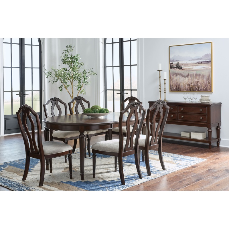 Lavinton – 8 Pc. – Dining Room Extension Table, 6 Side Chairs, Server – Brown