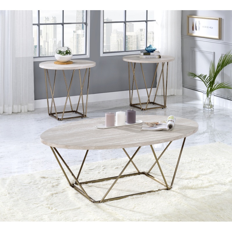 Rowyn – 3 Piece Table Set, Faux Marble Paper Top – White