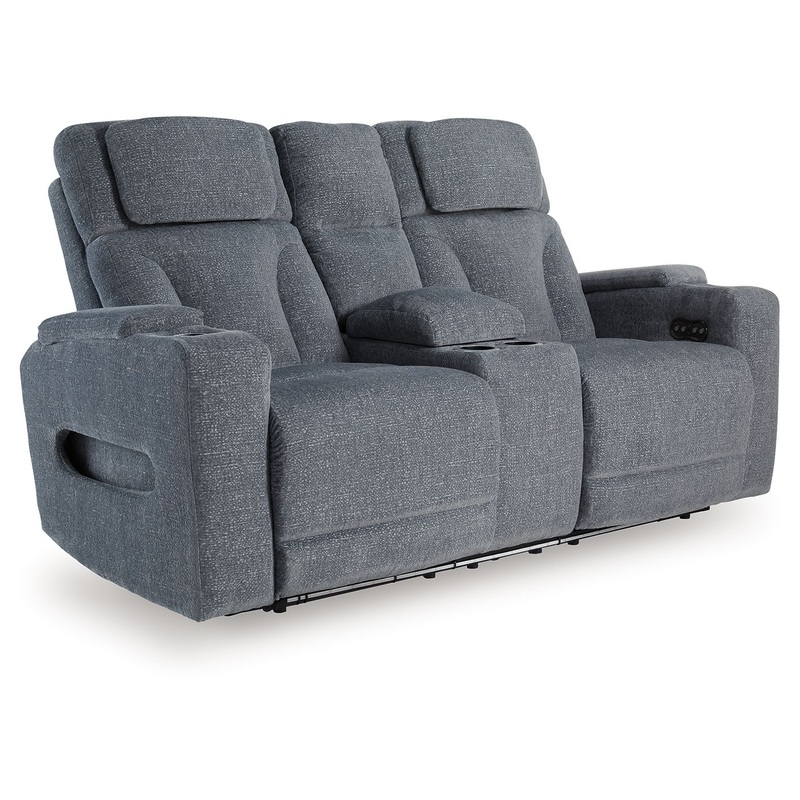 Studio Cave – Power Reclining Loveseat with Console – Steel