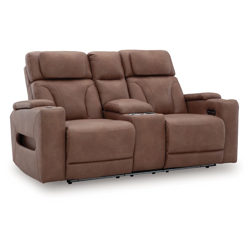Clean-Slate – Power Reclining Loveseat With Console / Adj Headrest – Caramel