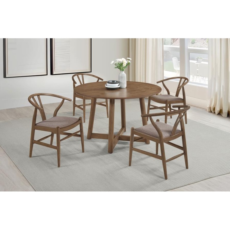 Dinah – 5 Piece Round Solid Wood Dining Set – Walnut