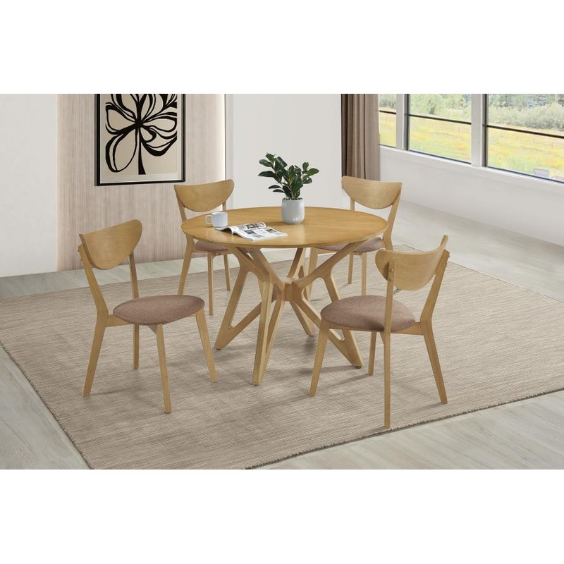 Elowen – 5 Piece Round Solid Wood Dining Set – Light Walnut