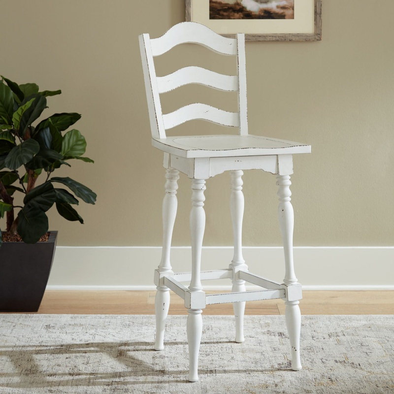 Magnolia Manor – Ladderback Swivel Bar Stool – White