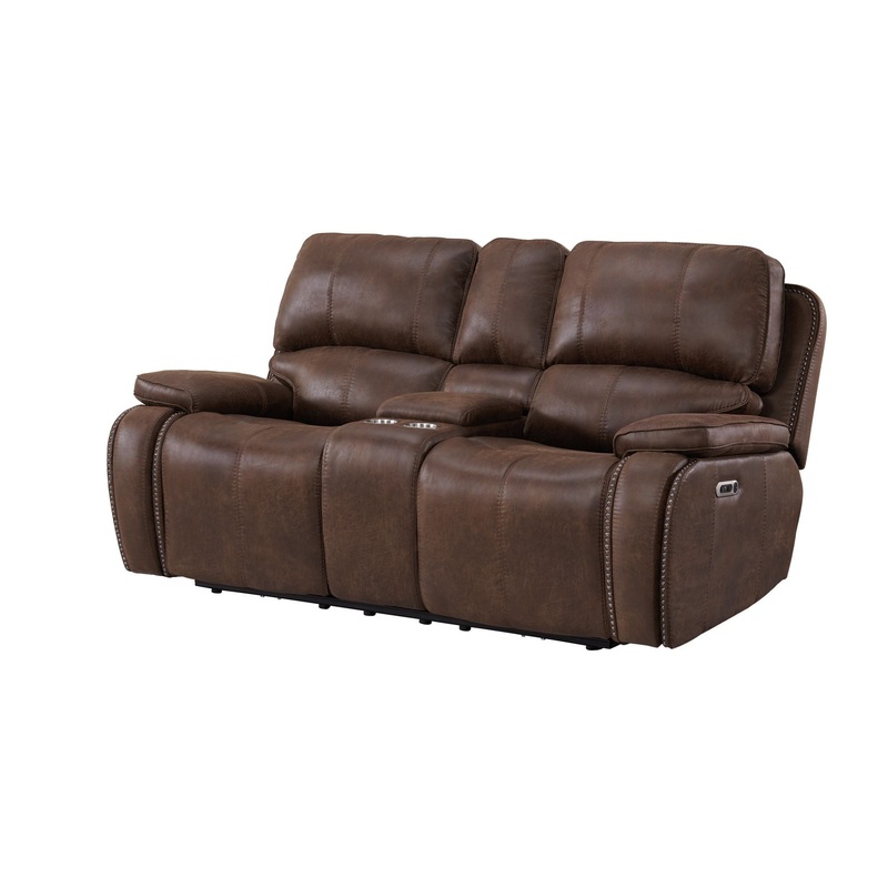 Atlantis – Power Motion Loveseat With Power Motion Head Recliner & Console – Heritage Brown