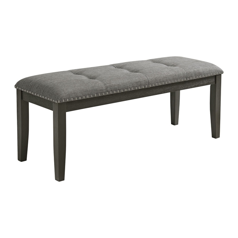 Everdeen – Bench With Gray Fabric and Nail Heads – Charcoal