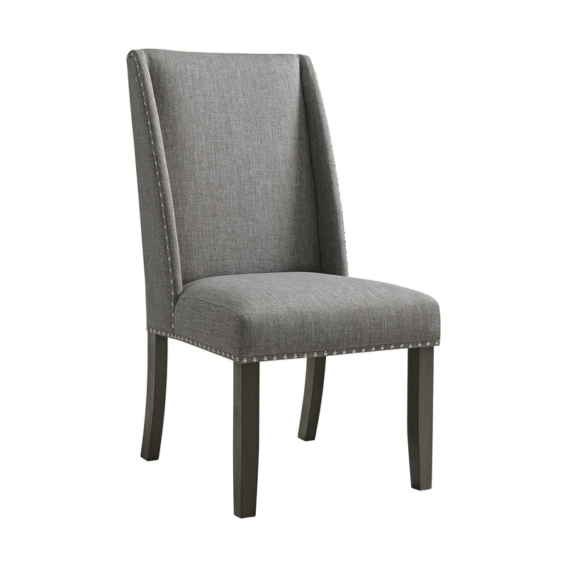 Everdeen – Side Chair With Gray Fabric and Nail Heads (Set of 2) – Charcoal