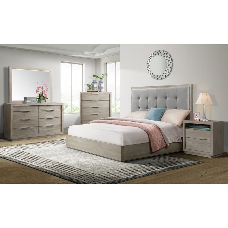 Arcadia – Bedroom Set|Gray|5 Pc. Bed, Dresser, Mirror, Chest, Nightstand|3 Pc. Bed, Dresser, Mirror|Queen|King