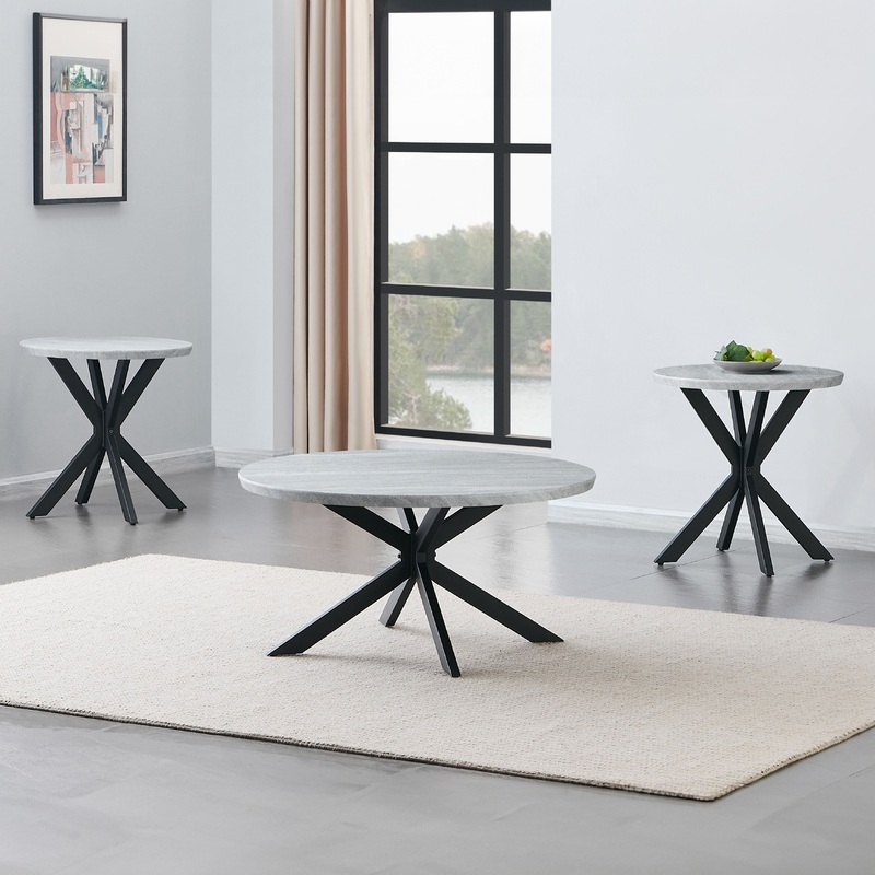 Keyla – 3 Piece Faux Marble Table Set – Gray