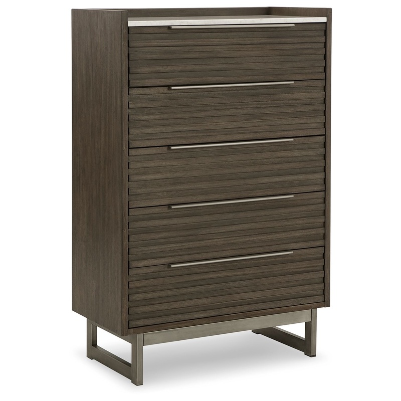 Arkenton – Five Drawer Chest – Grayish Brown / White
