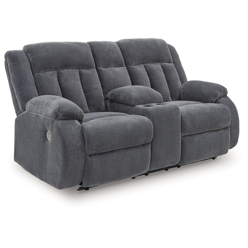 Observation – Double Reclining Power Loveseat With Console – Steel