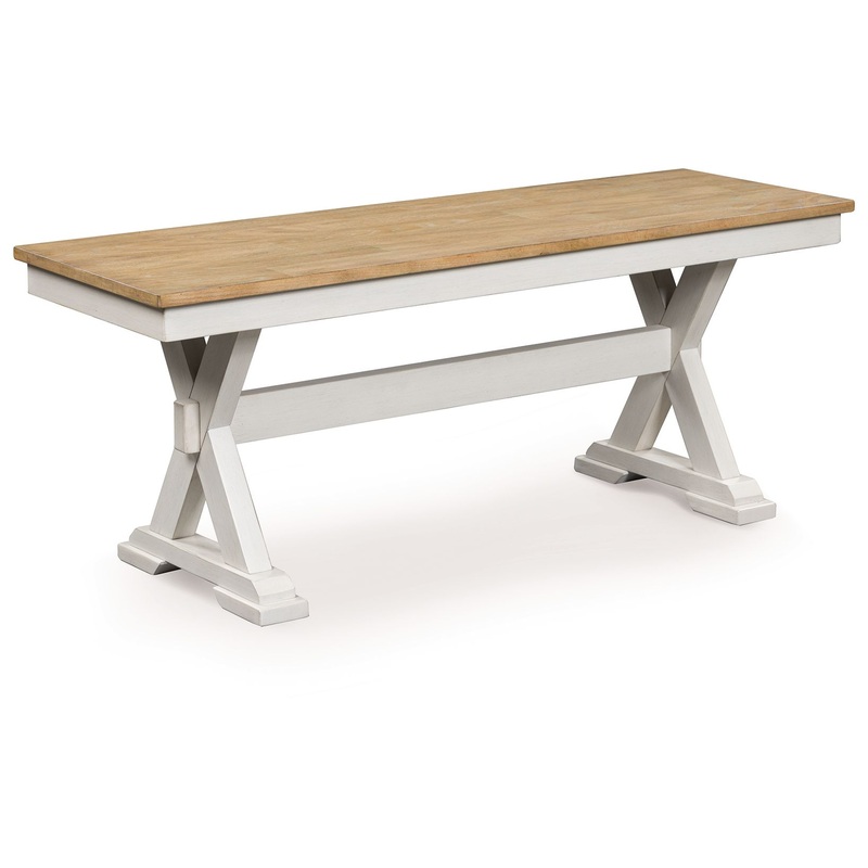 Purlaney – Large Dining Room Bench – Antique White / Natural