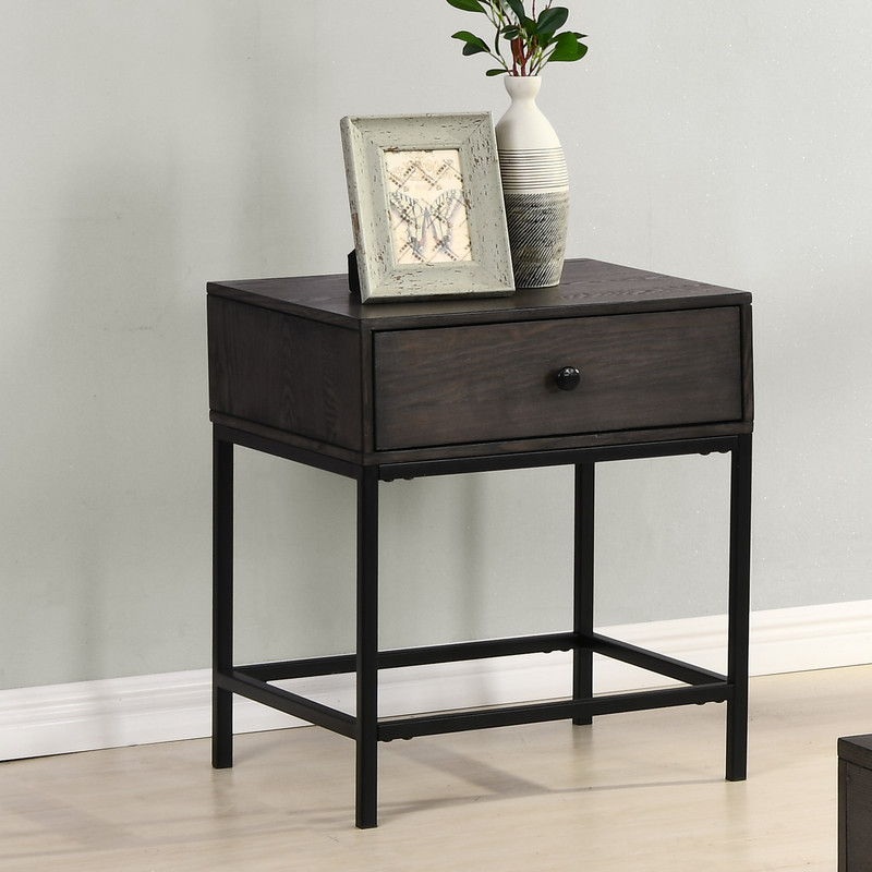 Ava – MDF End Table With Charging Ports And Metal Base – Espresso