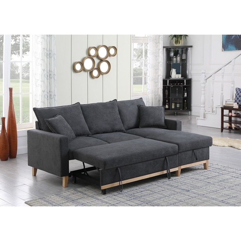 Colton – Woven Reversible Sleeper Sectional Sofa With Storage Chaise – Dark Gray