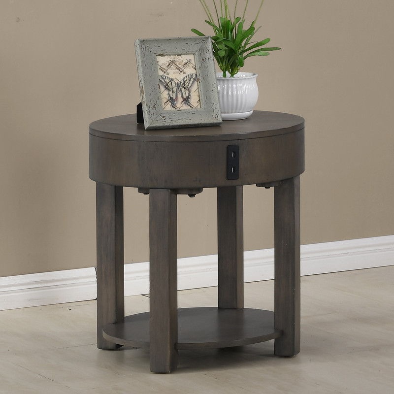 Jonah – MDF End Table With USB Ports – Light Brown