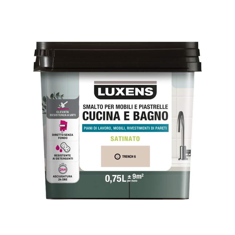 WATER GLAZE FOR FURNITURE AND TILES KITCHEN AND BATHROOM BEIGE TRENCH 6 SATIN LUXENS 750 ML