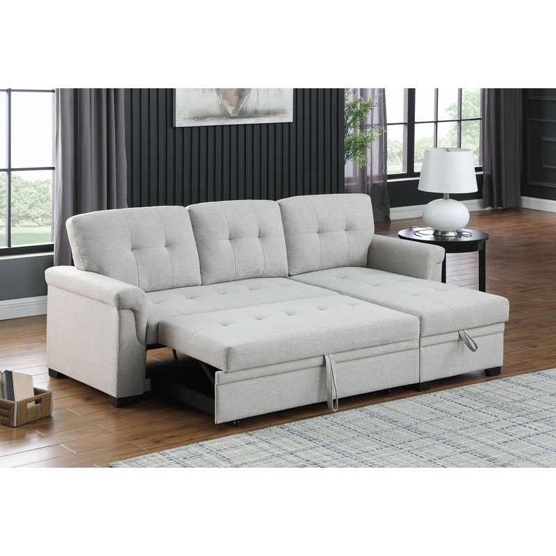 Lucca – Linen Reversible Sleeper Sectional Sofa With Storage Chaise